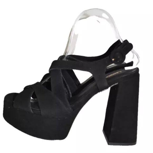 $350 LARROUDE Bee 115MM Suede Platform Sandals ELEVATED BLACK 9.5 (DB39) - Picture 4 of 7